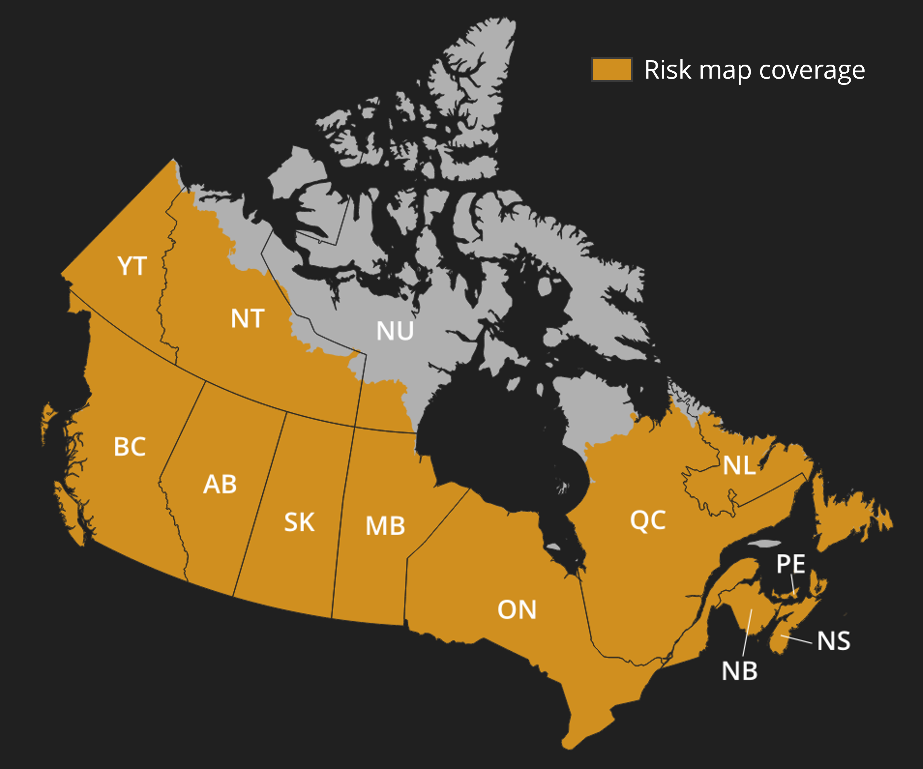 Fire Hazard coverage map showing all of Canada except Nunavut and the northern tip of Quebec